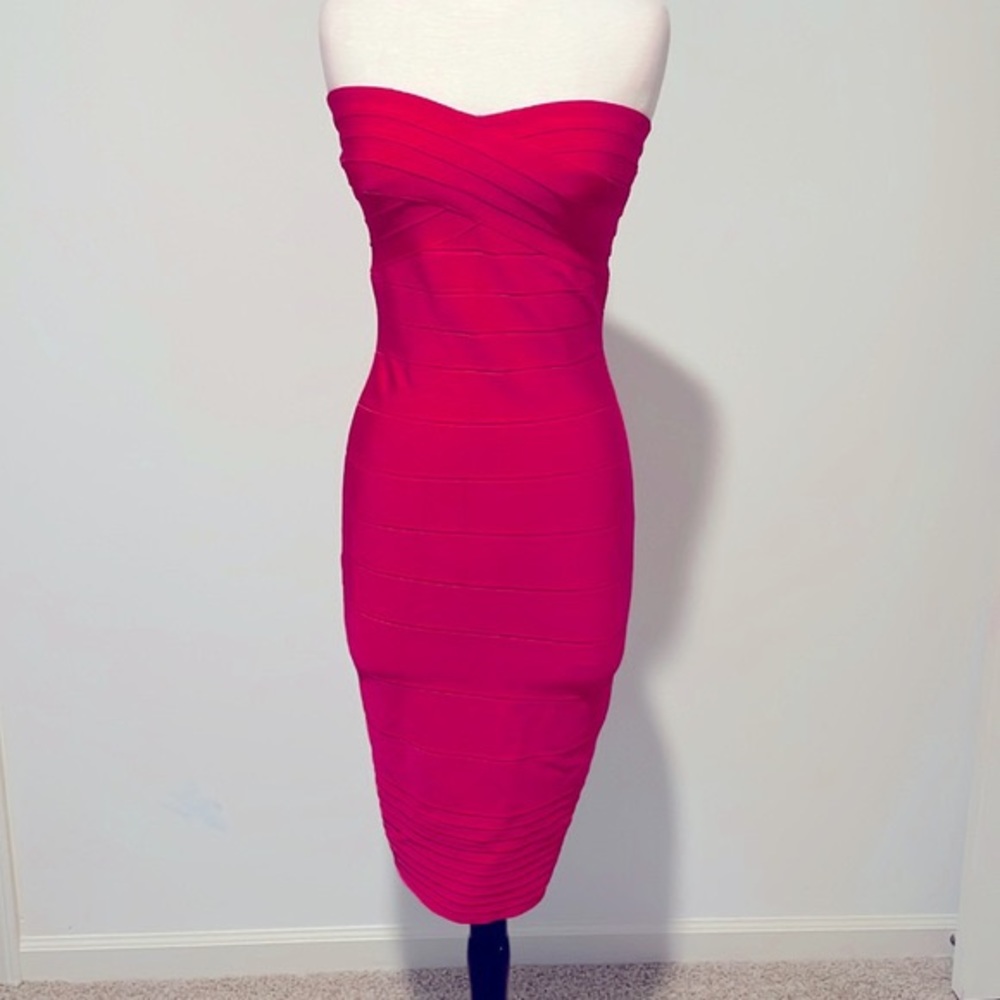 🩷 Hot Pink Barbie Bandage Strapless Bodycon Dress Sexy